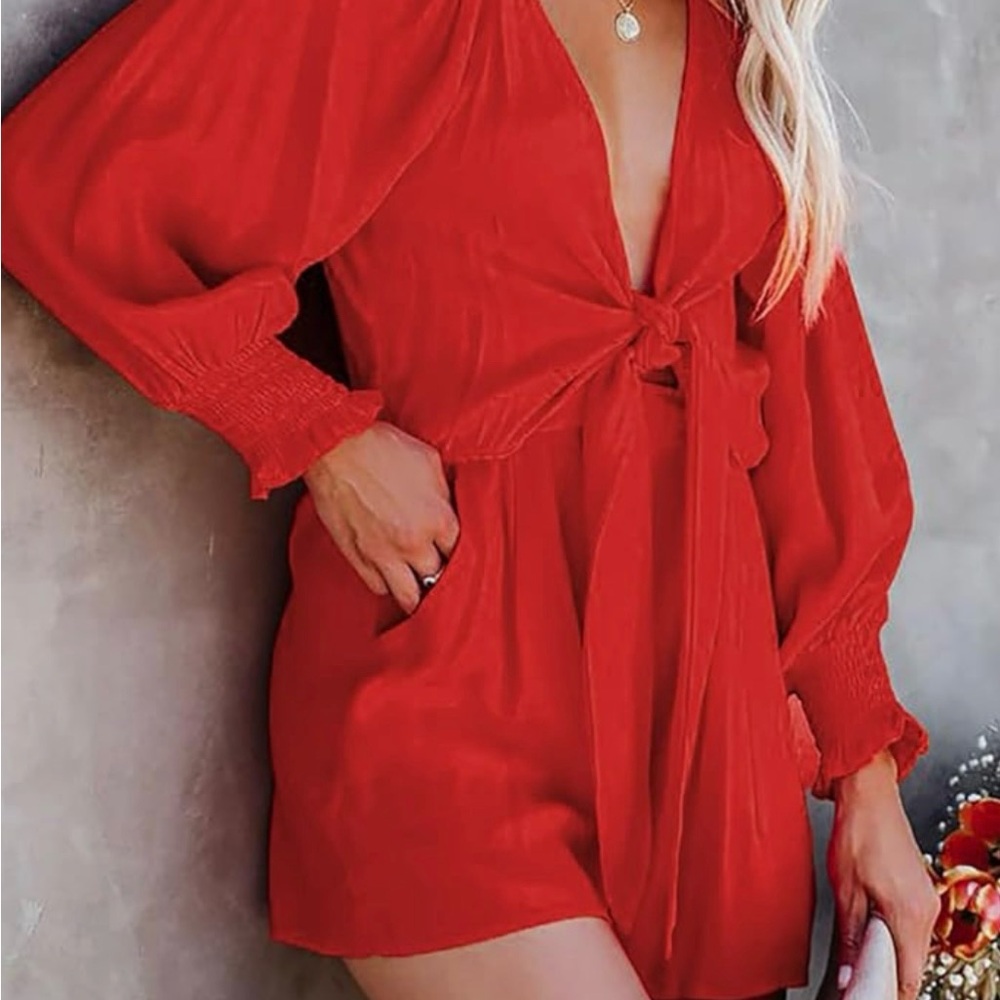 Chic Red Tie-Front Romper